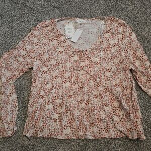 PINK ROSE Cream Pink Floral Tie-Front Long Sleeve Top